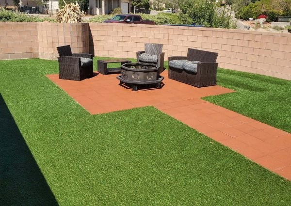 Artificial grass backyard landscaping in Albuquerque